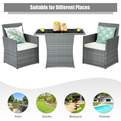 3 Pieces Patio Rattan Furniture Set with Cushioned Armrest Sofa, White Patio Conversation Sets   at Gallery Canada