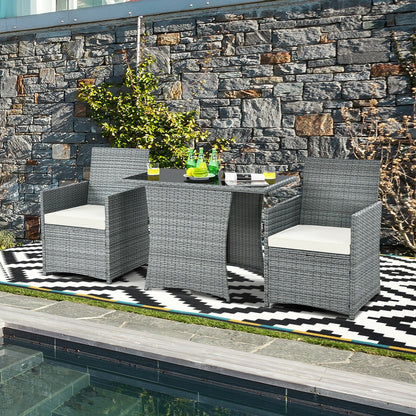 3 Pieces Patio Rattan Furniture Set with Cushioned Armrest Sofa, White Patio Conversation Sets   at Gallery Canada