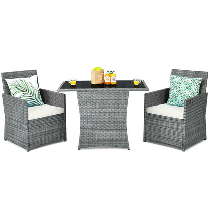 3 Pieces Patio Rattan Furniture Set with Cushioned Armrest Sofa, White Patio Conversation Sets   at Gallery Canada