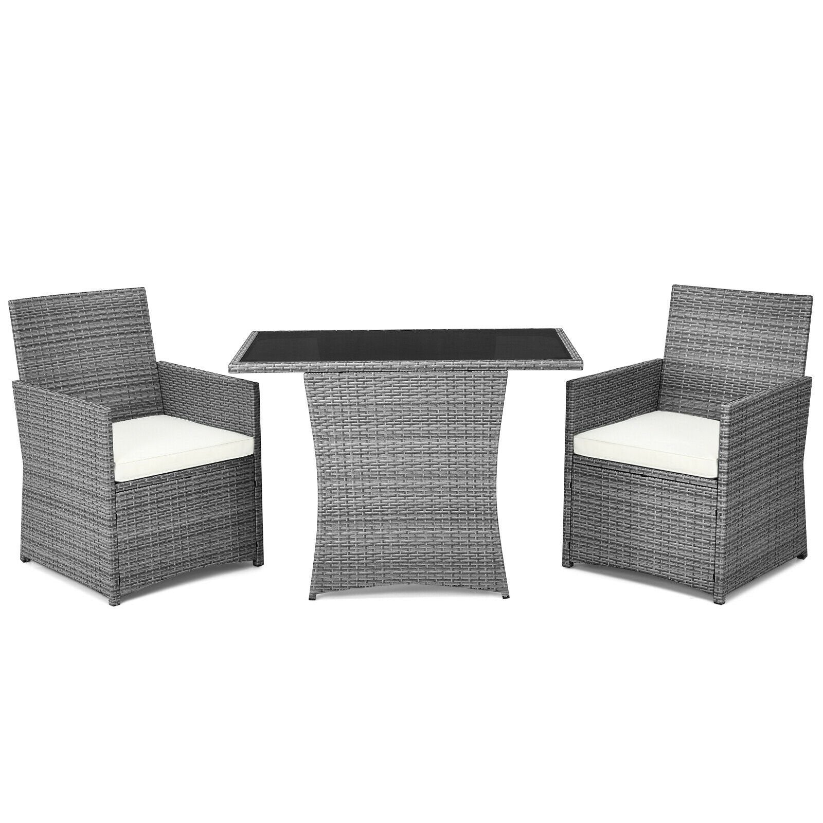 3 Pieces Patio Rattan Furniture Set with Cushioned Armrest Sofa, White Patio Conversation Sets   at Gallery Canada