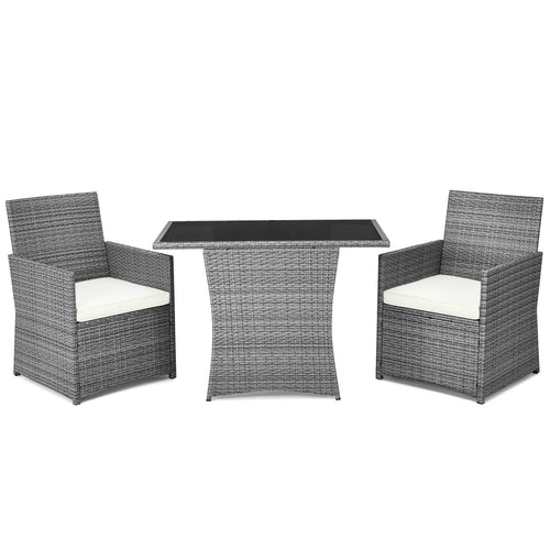 3 Pieces Patio Rattan Furniture Set with Cushioned Armrest Sofa, White