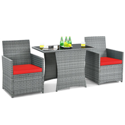 3 Pieces Patio Rattan Furniture Set with Cushioned Armrest Sofa, Red Patio Conversation Sets   at Gallery Canada