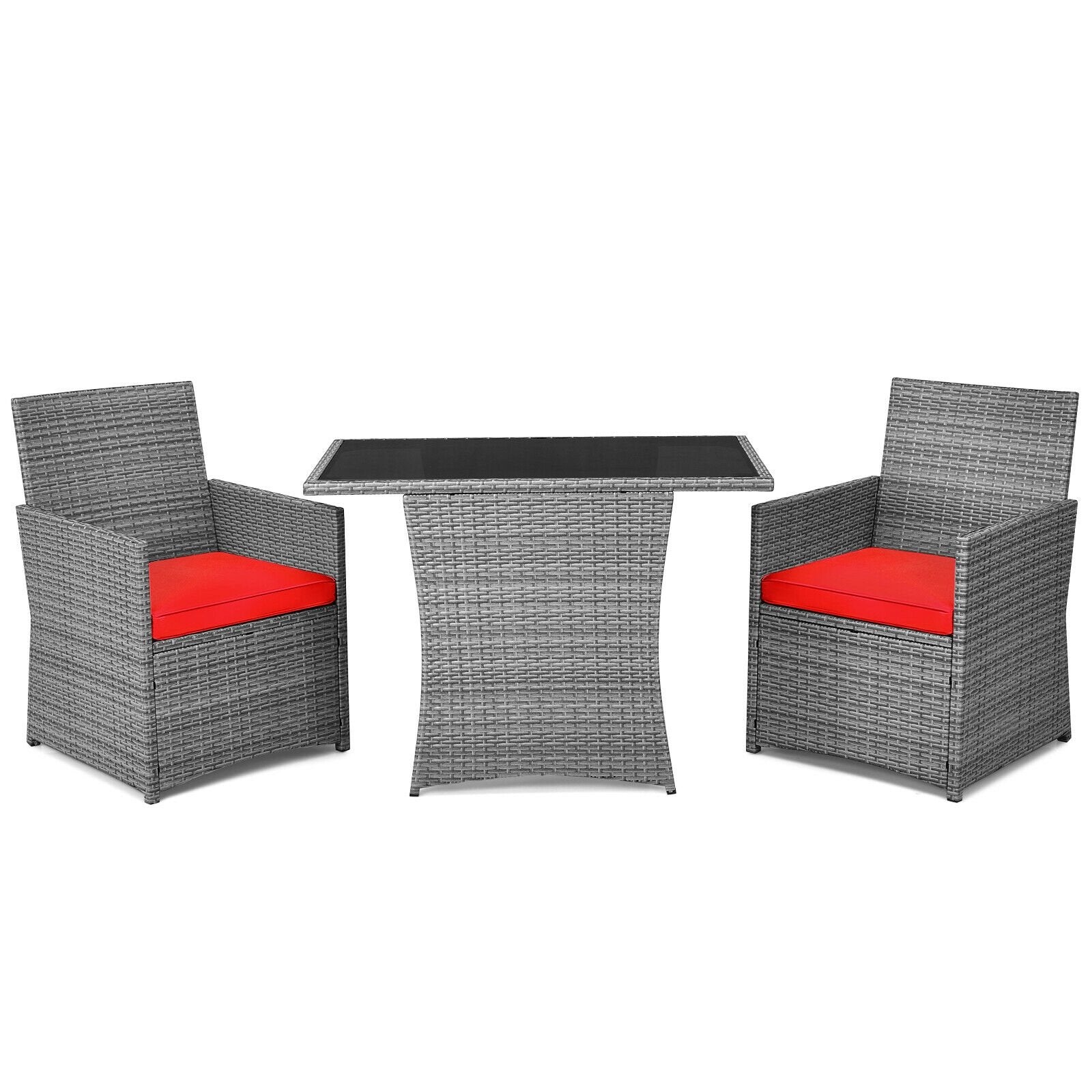 3 Pieces Patio Rattan Furniture Set with Cushioned Armrest Sofa, Red Patio Conversation Sets   at Gallery Canada