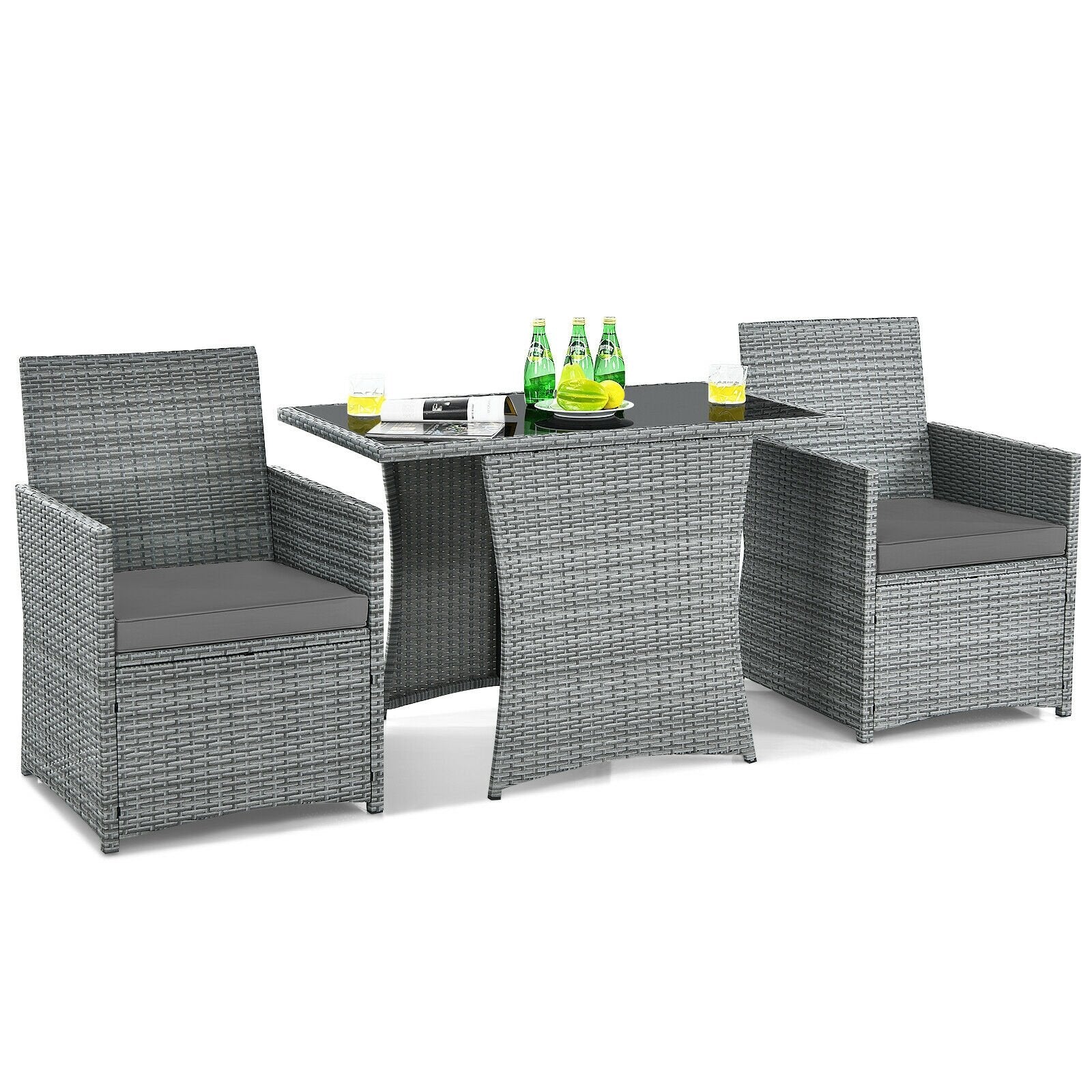 3 Pieces Patio Rattan Furniture Set with Cushioned Armrest Sofa, Gray Patio Conversation Sets   at Gallery Canada