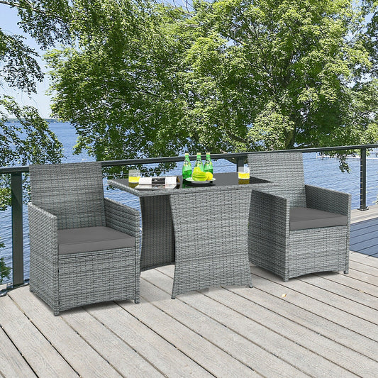 3 Pieces Patio Rattan Furniture Set with Cushioned Armrest Sofa, Gray Patio Conversation Sets   at Gallery Canada