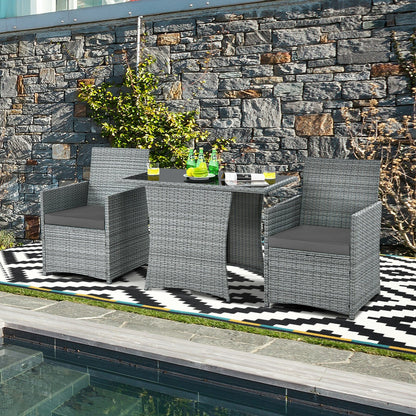 3 Pieces Patio Rattan Furniture Set with Cushioned Armrest Sofa, Gray Patio Conversation Sets   at Gallery Canada