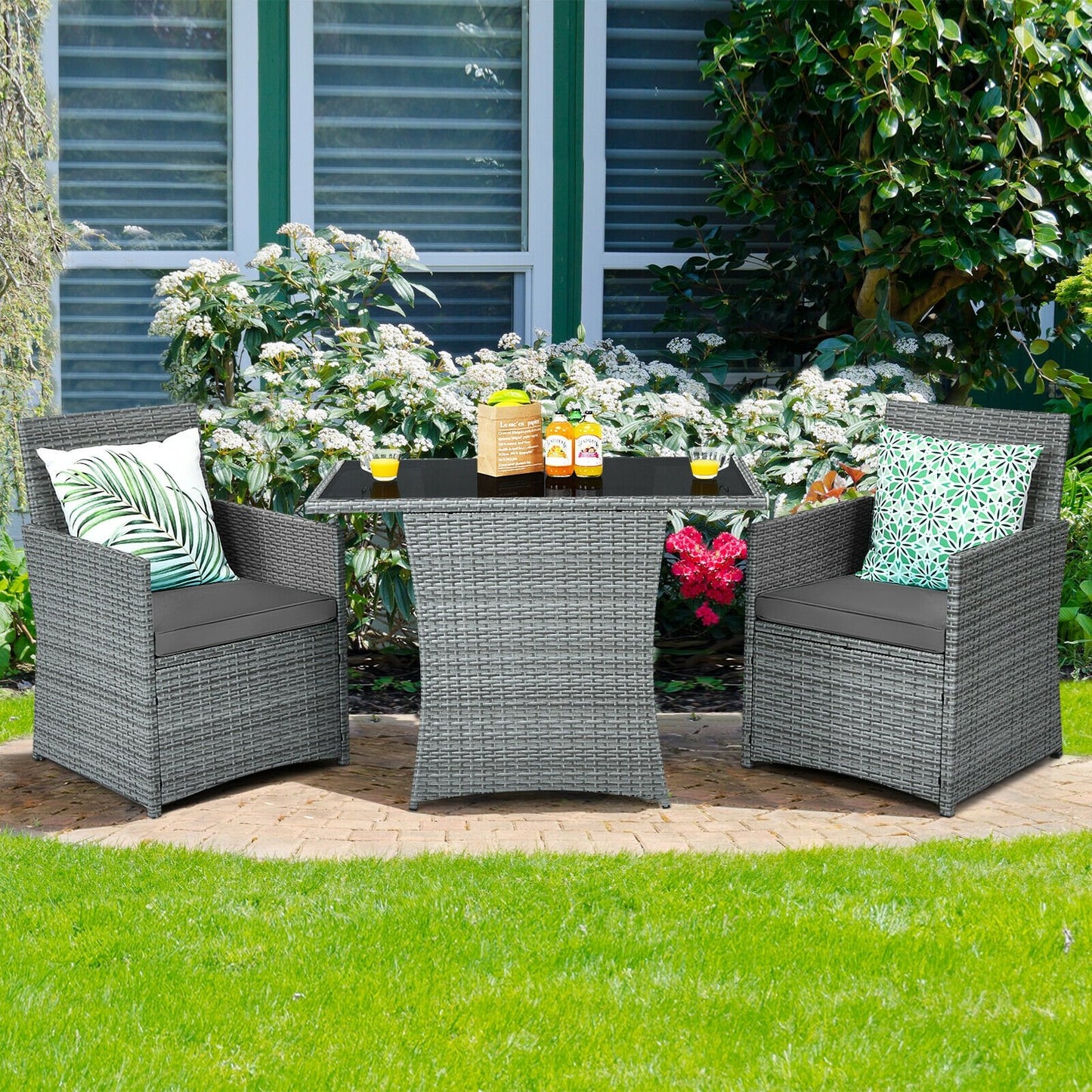 3 Pieces Patio Rattan Furniture Set with Cushioned Armrest Sofa, Gray Patio Conversation Sets   at Gallery Canada