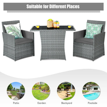 3 Pieces Patio Rattan Furniture Set with Cushioned Armrest Sofa, Gray Patio Conversation Sets   at Gallery Canada