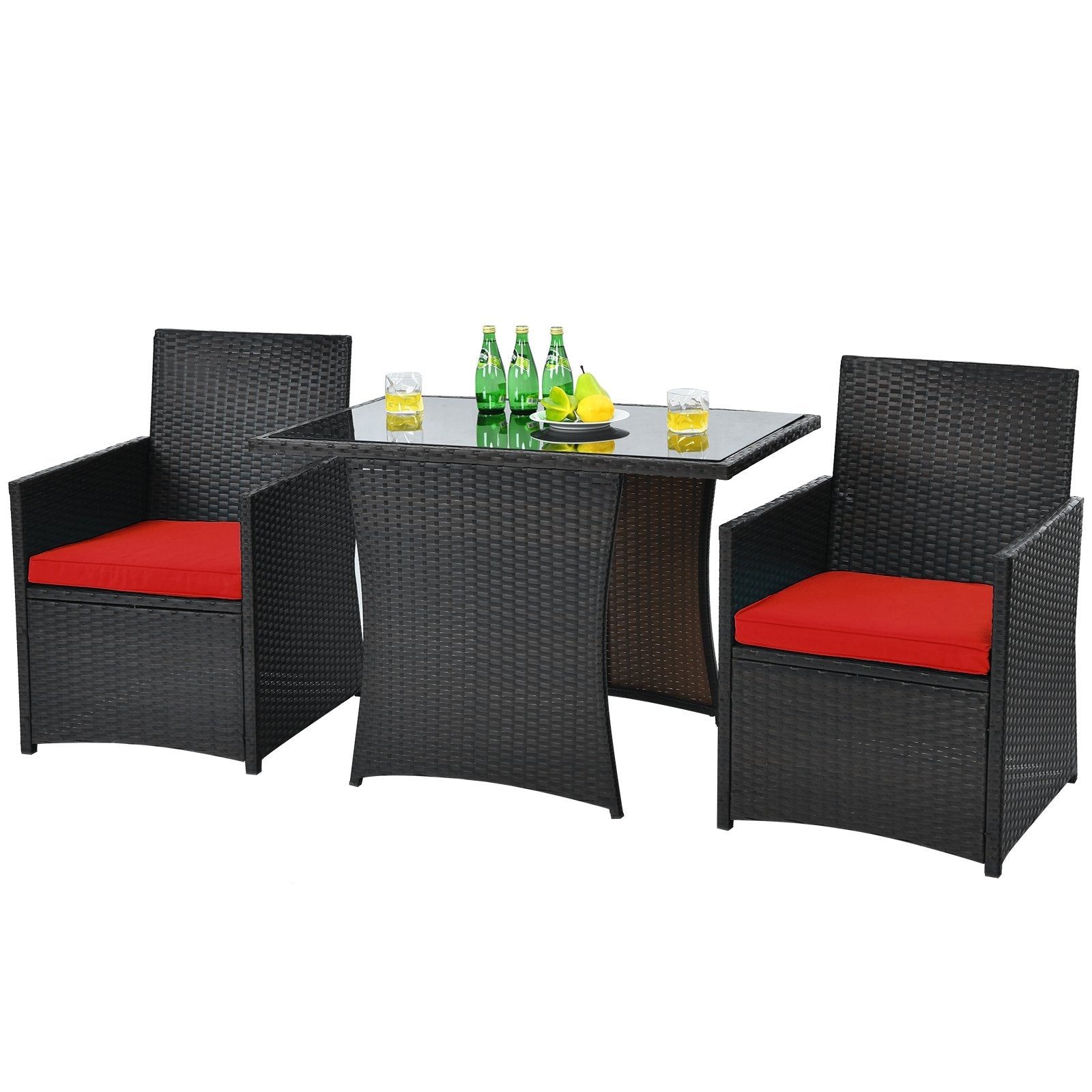 3 Pieces Patio Rattan Furniture Set with Cushion and Sofa Armrest, Red Patio Conversation Sets   at Gallery Canada