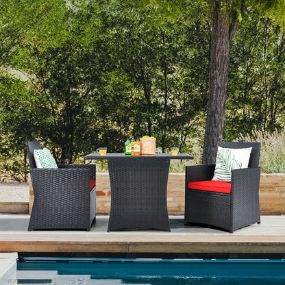 3 Pieces Patio Rattan Furniture Set with Cushion and Sofa Armrest, Red Patio Conversation Sets   at Gallery Canada