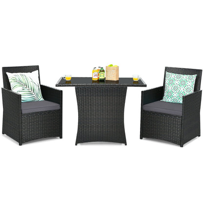 3 Pieces Patio Rattan Furniture Set with Cushion and Sofa Armrest, Gray Patio Conversation Sets   at Gallery Canada