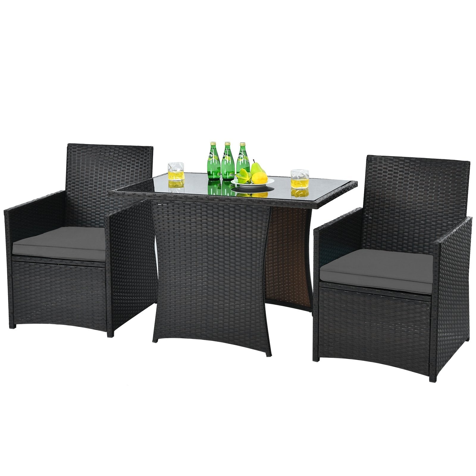 3 Pieces Patio Rattan Furniture Set with Cushion and Sofa Armrest, Gray Patio Conversation Sets   at Gallery Canada