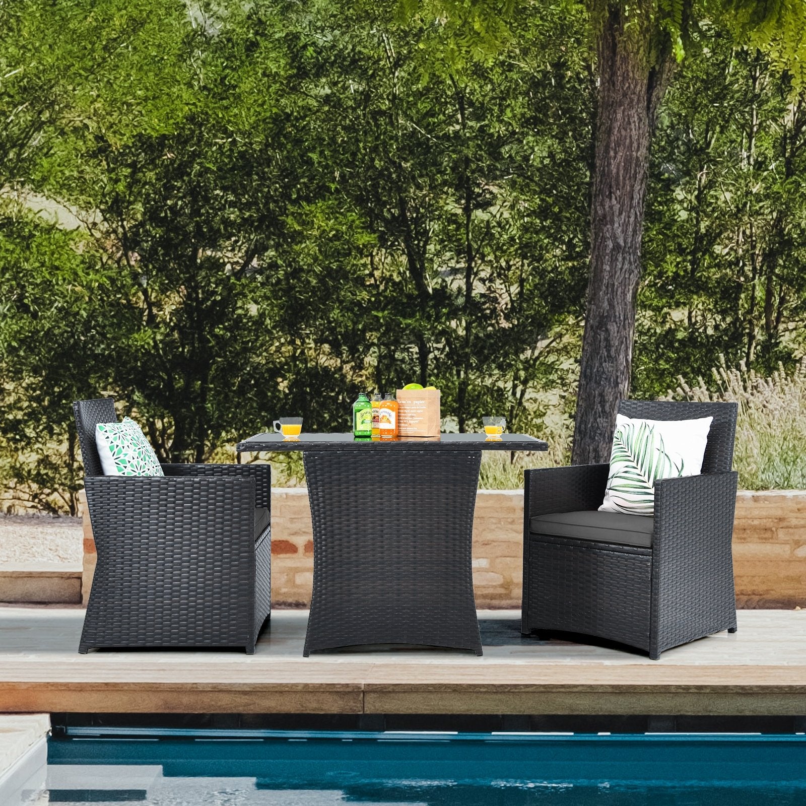 3 Pieces Patio Rattan Furniture Set with Cushion and Sofa Armrest, Gray Patio Conversation Sets   at Gallery Canada