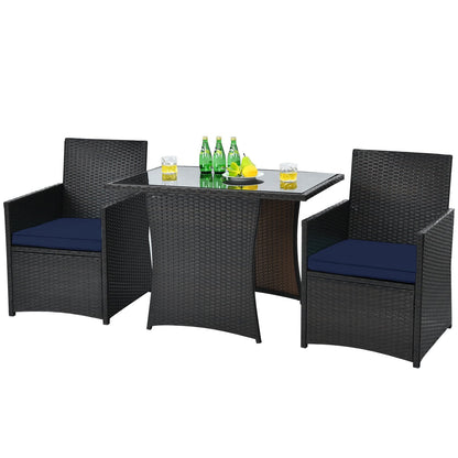 3 Pieces Patio Rattan Furniture Set with Cushion and Sofa Armrest, Navy Patio Conversation Sets   at Gallery Canada