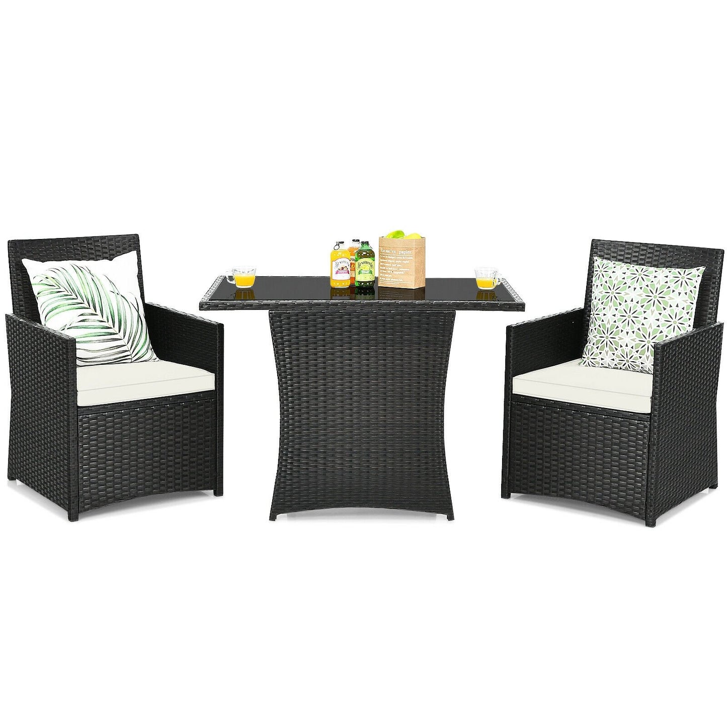 3 Pieces Patio Rattan Furniture Set with Cushion and Sofa Armrest, White Patio Conversation Sets   at Gallery Canada