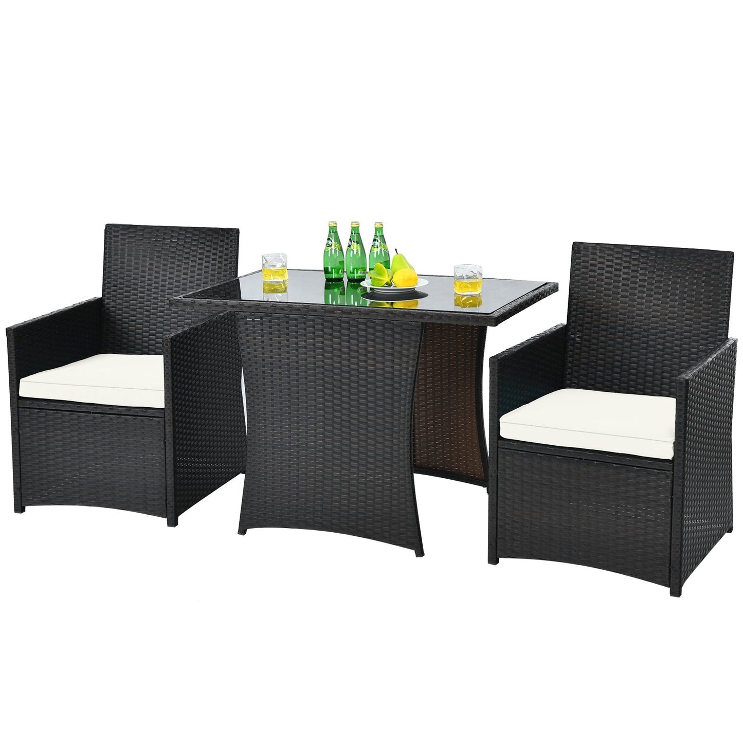 3 Pieces Patio Rattan Furniture Set with Cushion and Sofa Armrest, White Patio Conversation Sets   at Gallery Canada