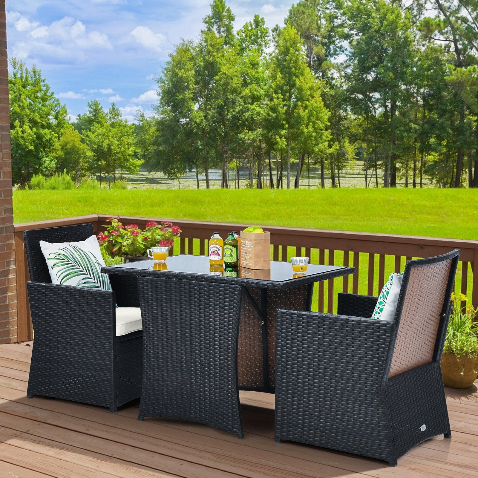 3 Pieces Patio Rattan Furniture Set with Cushion and Sofa Armrest, White Patio Conversation Sets   at Gallery Canada