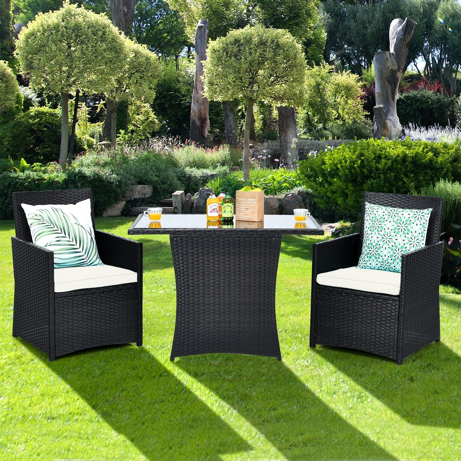 3 Pieces Patio Rattan Furniture Set with Cushion and Sofa Armrest, White Patio Conversation Sets   at Gallery Canada