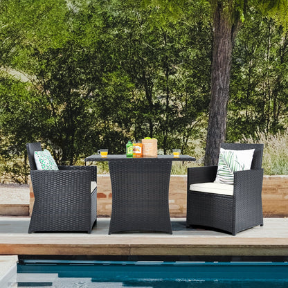 3 Pieces Patio Rattan Furniture Set with Cushion and Sofa Armrest, White Patio Conversation Sets   at Gallery Canada