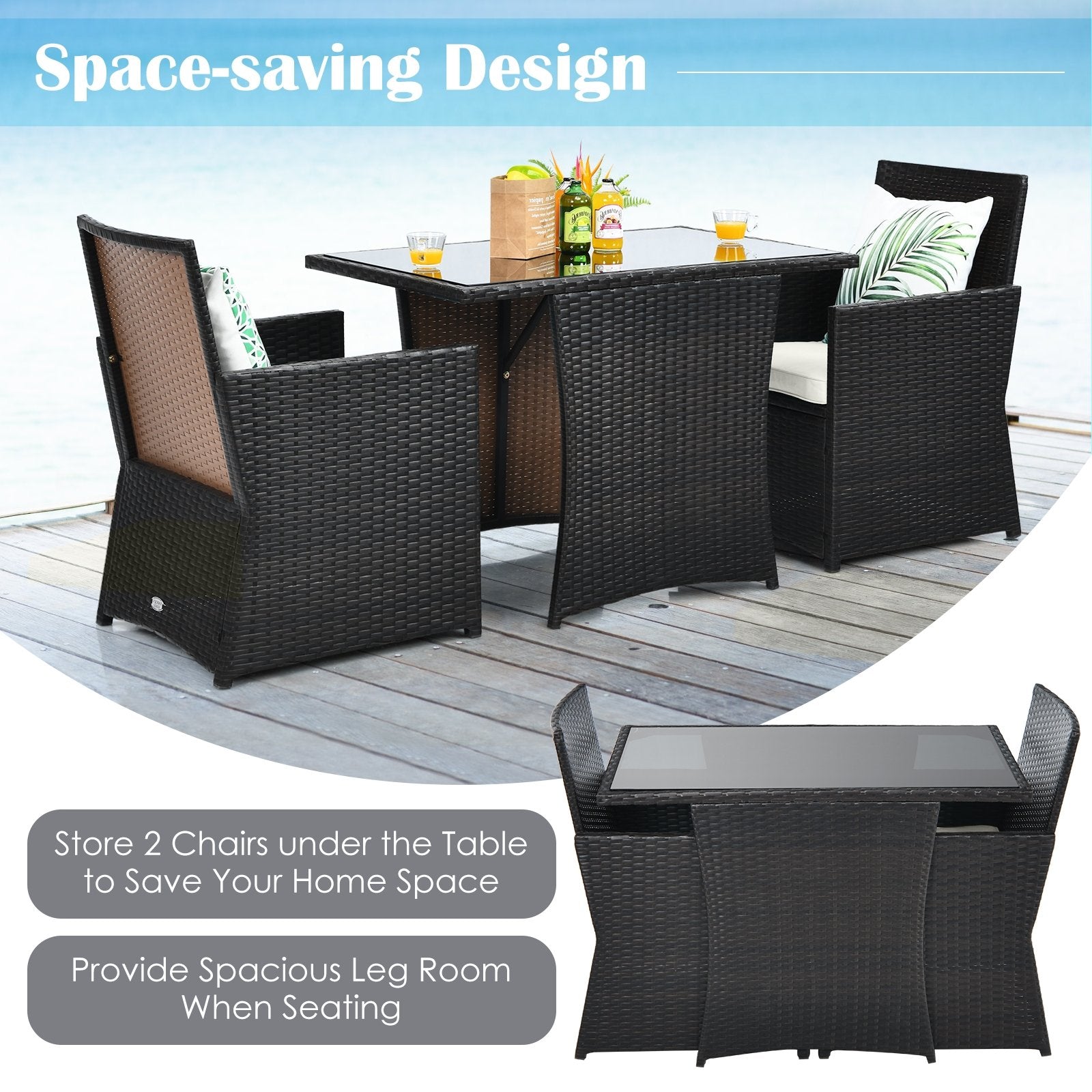 3 Pieces Patio Rattan Furniture Set with Cushion and Sofa Armrest, White Patio Conversation Sets   at Gallery Canada