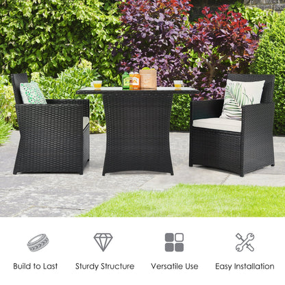 3 Pieces Patio Rattan Furniture Set with Cushion and Sofa Armrest, White Patio Conversation Sets   at Gallery Canada