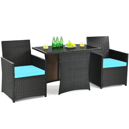 3 Pieces Patio Rattan Furniture Set with Cushion and Sofa Armrest, Turquoise Patio Conversation Sets   at Gallery Canada