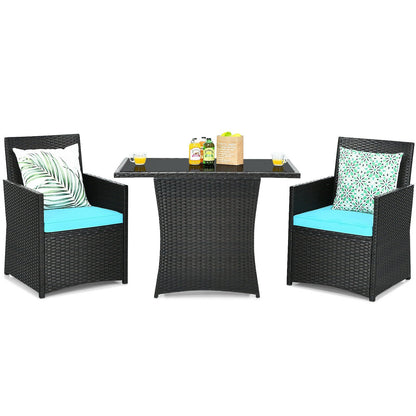 3 Pieces Patio Rattan Furniture Set with Cushion and Sofa Armrest, Turquoise Patio Conversation Sets   at Gallery Canada