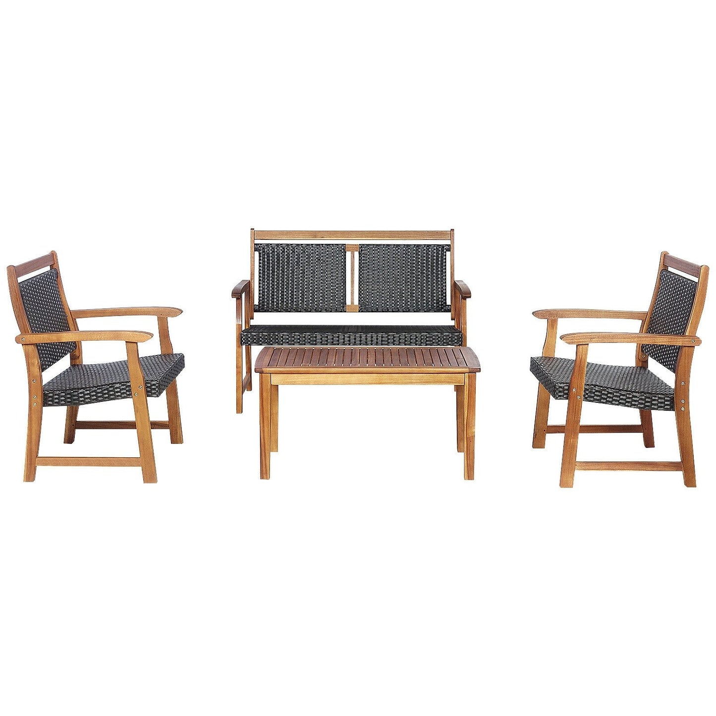 4 Pieces Outdoor Patio Rattan Furniture Sofa Set with Acacia Wood Frame, Brown Patio Conversation Sets   at Gallery Canada