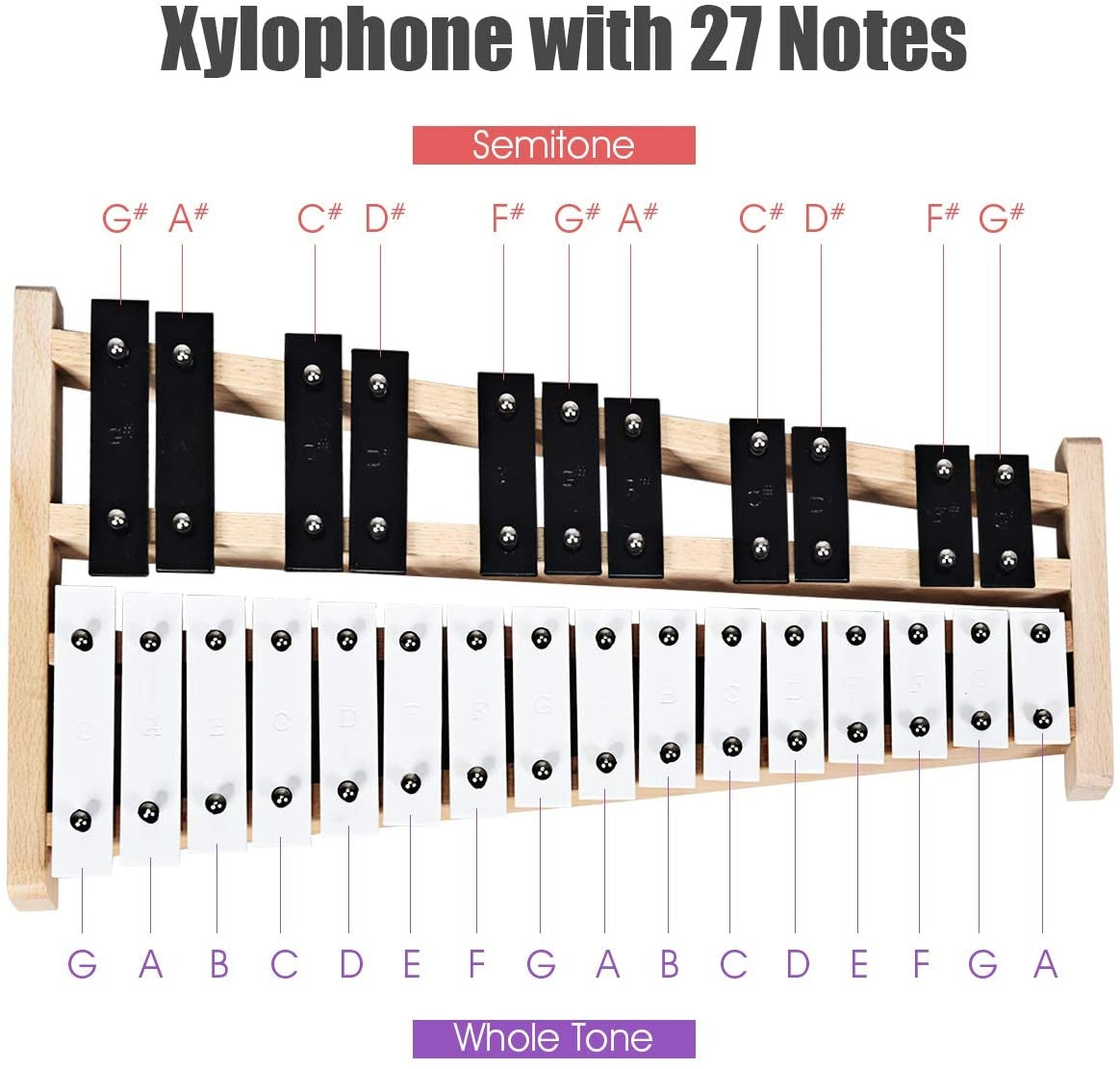 27 Note Glockenspiel Xylophone with 2 Rubber Mallets, Black & White Drums & Percussion at Gallery Canada