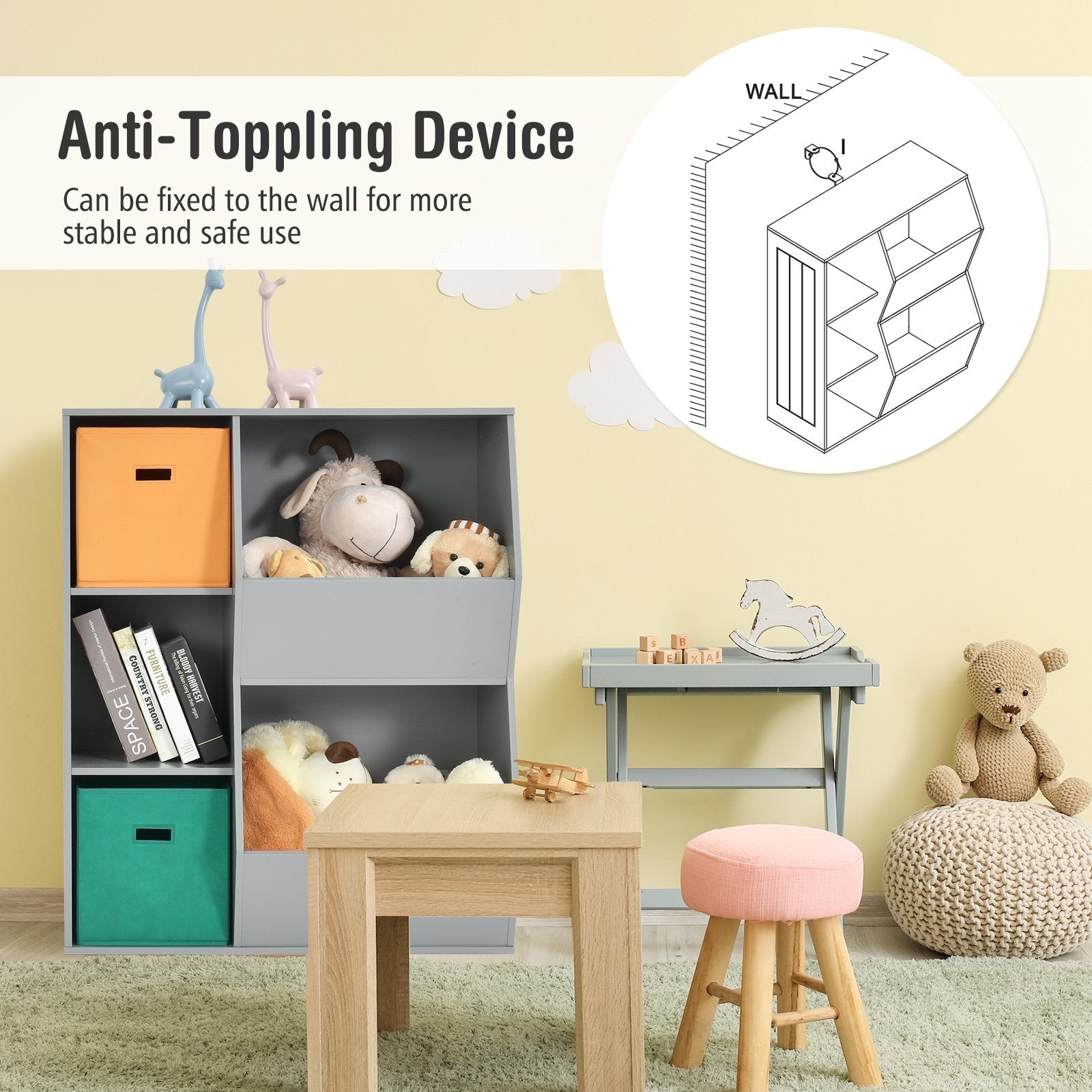 Kids Toy Storage Cabinet Shelf Organizer , Gray Kids Storage   at Gallery Canada