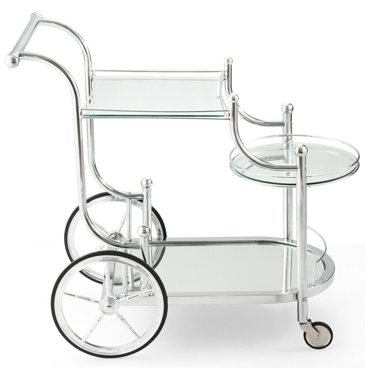 Kitchen Rolling Bar Cart with Tempered Glass Suitable for Restaurant and Hotel, White Kitchen Islands & Carts   at Gallery Canada