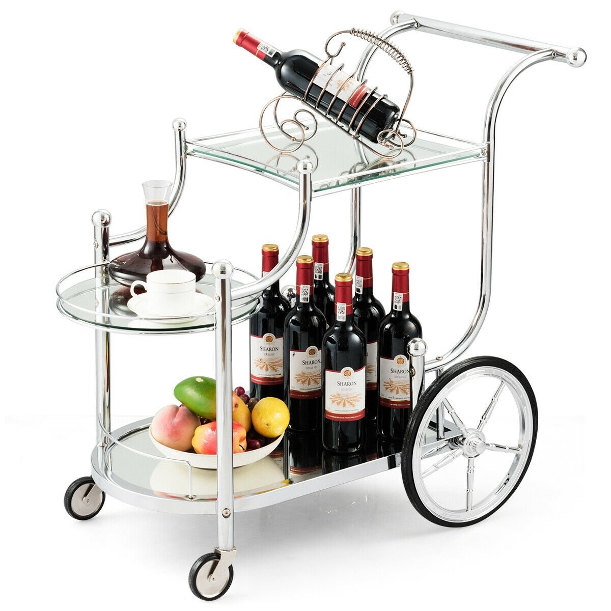 Kitchen Rolling Bar Cart with Tempered Glass Suitable for Restaurant and Hotel, White Kitchen Islands & Carts   at Gallery Canada