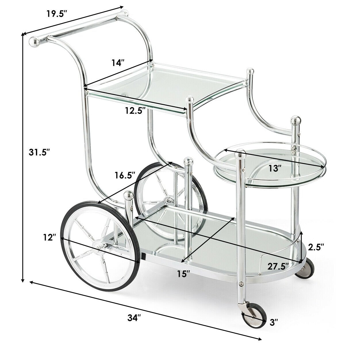 Kitchen Rolling Bar Cart with Tempered Glass Suitable for Restaurant and Hotel, White Kitchen Islands & Carts   at Gallery Canada