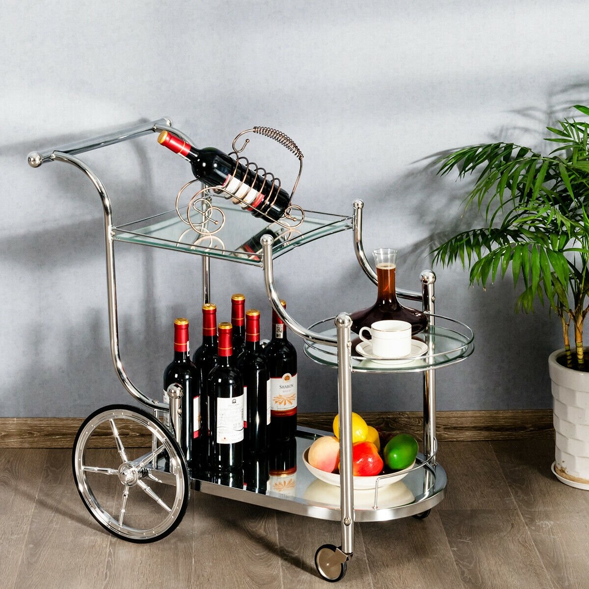 Kitchen Rolling Bar Cart with Tempered Glass Suitable for Restaurant and Hotel, White Kitchen Islands & Carts   at Gallery Canada