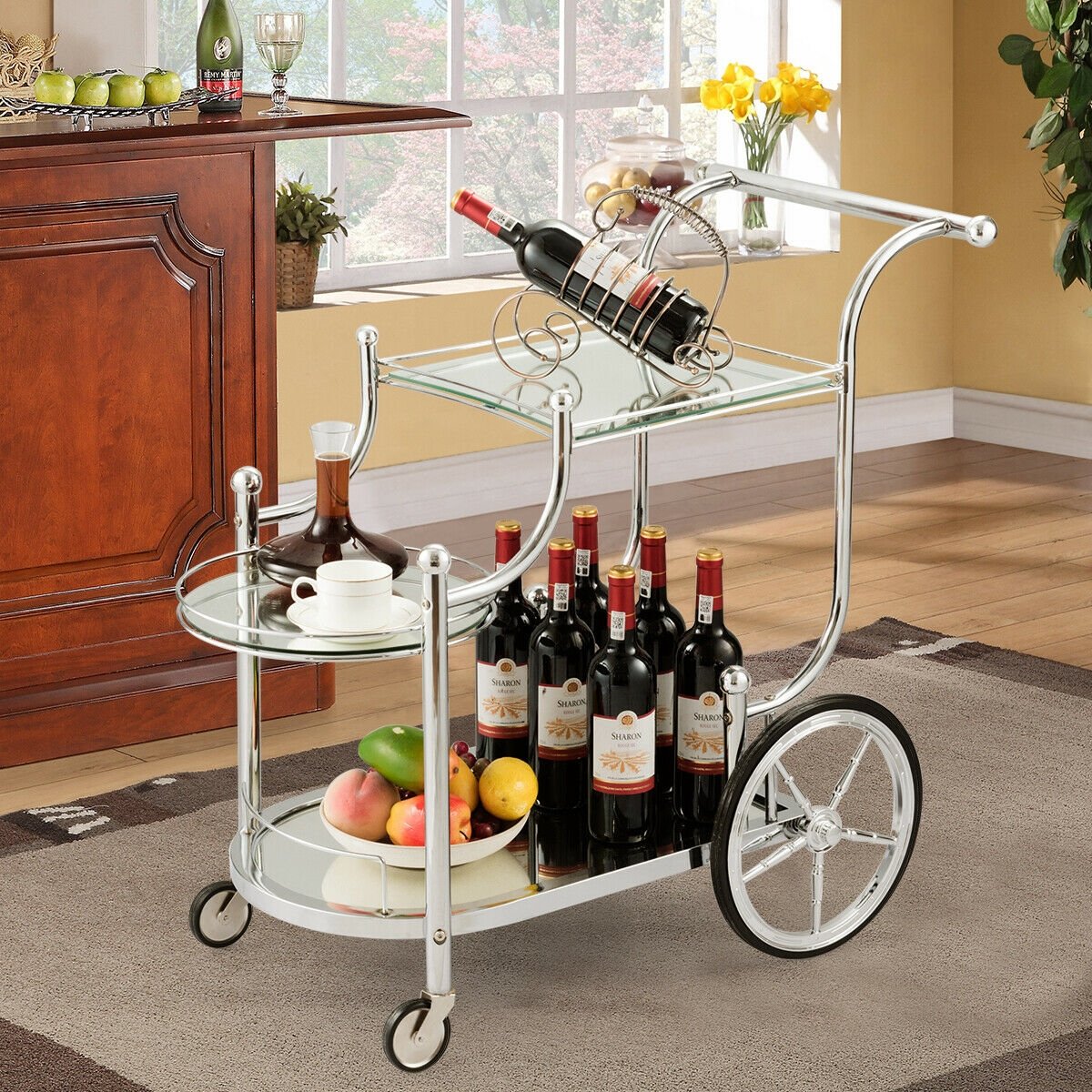 Kitchen Rolling Bar Cart with Tempered Glass Suitable for Restaurant and Hotel, White Kitchen Islands & Carts   at Gallery Canada