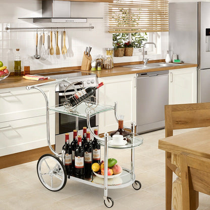 Kitchen Rolling Bar Cart with Tempered Glass Suitable for Restaurant and Hotel, White Kitchen Islands & Carts   at Gallery Canada