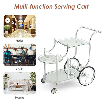 Kitchen Rolling Bar Cart with Tempered Glass Suitable for Restaurant and Hotel, White Kitchen Islands & Carts   at Gallery Canada