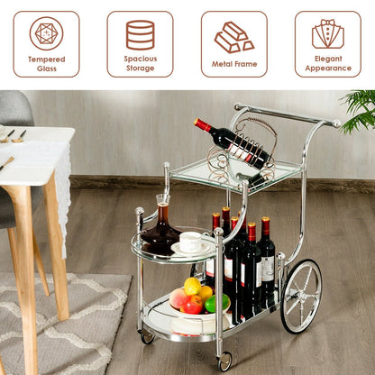 Kitchen Rolling Bar Cart with Tempered Glass Suitable for Restaurant and Hotel, White Kitchen Islands & Carts   at Gallery Canada