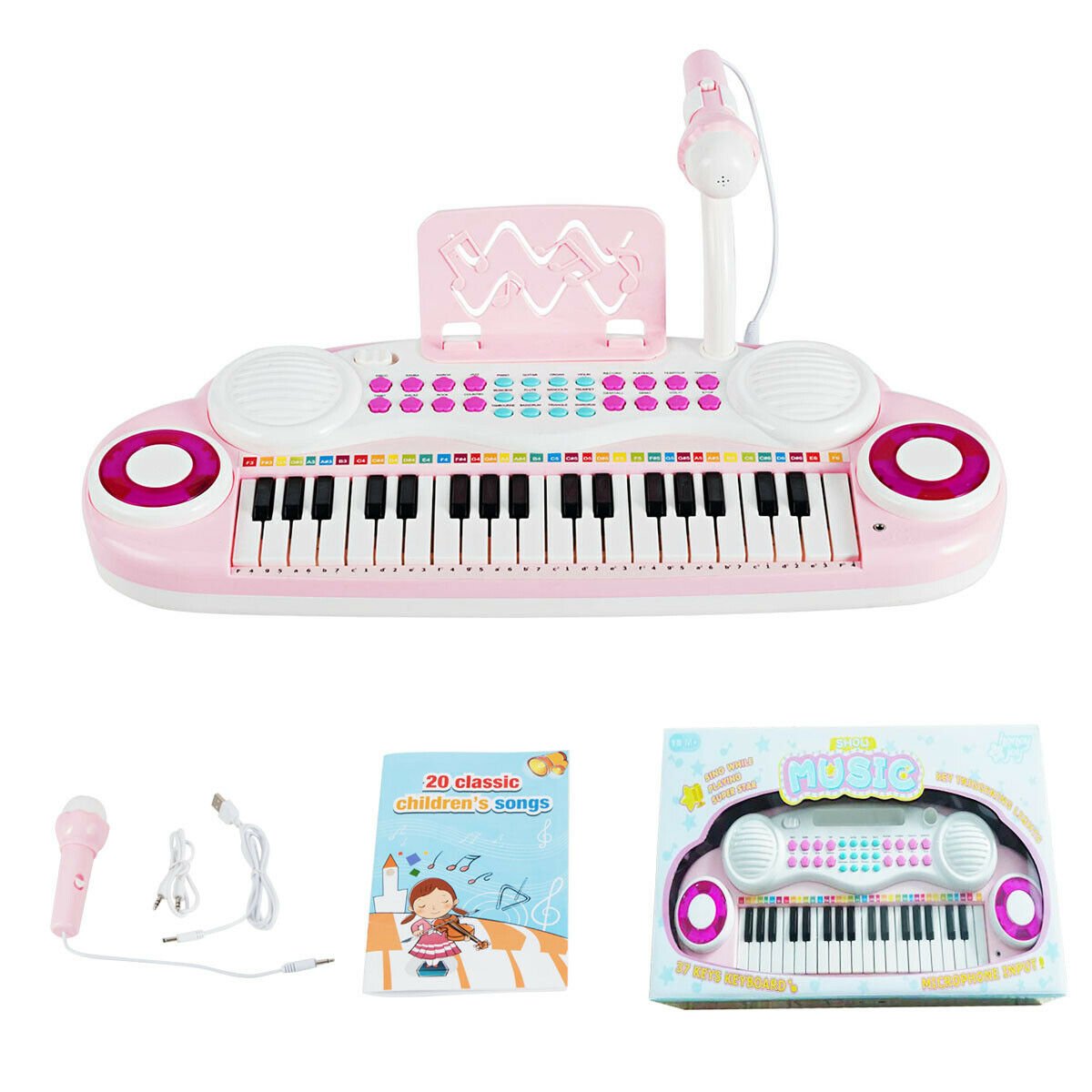 Multifunctional 37 Electric Keyboard Piano with Microphone, Pink Pianos & Keyboards   at Gallery Canada