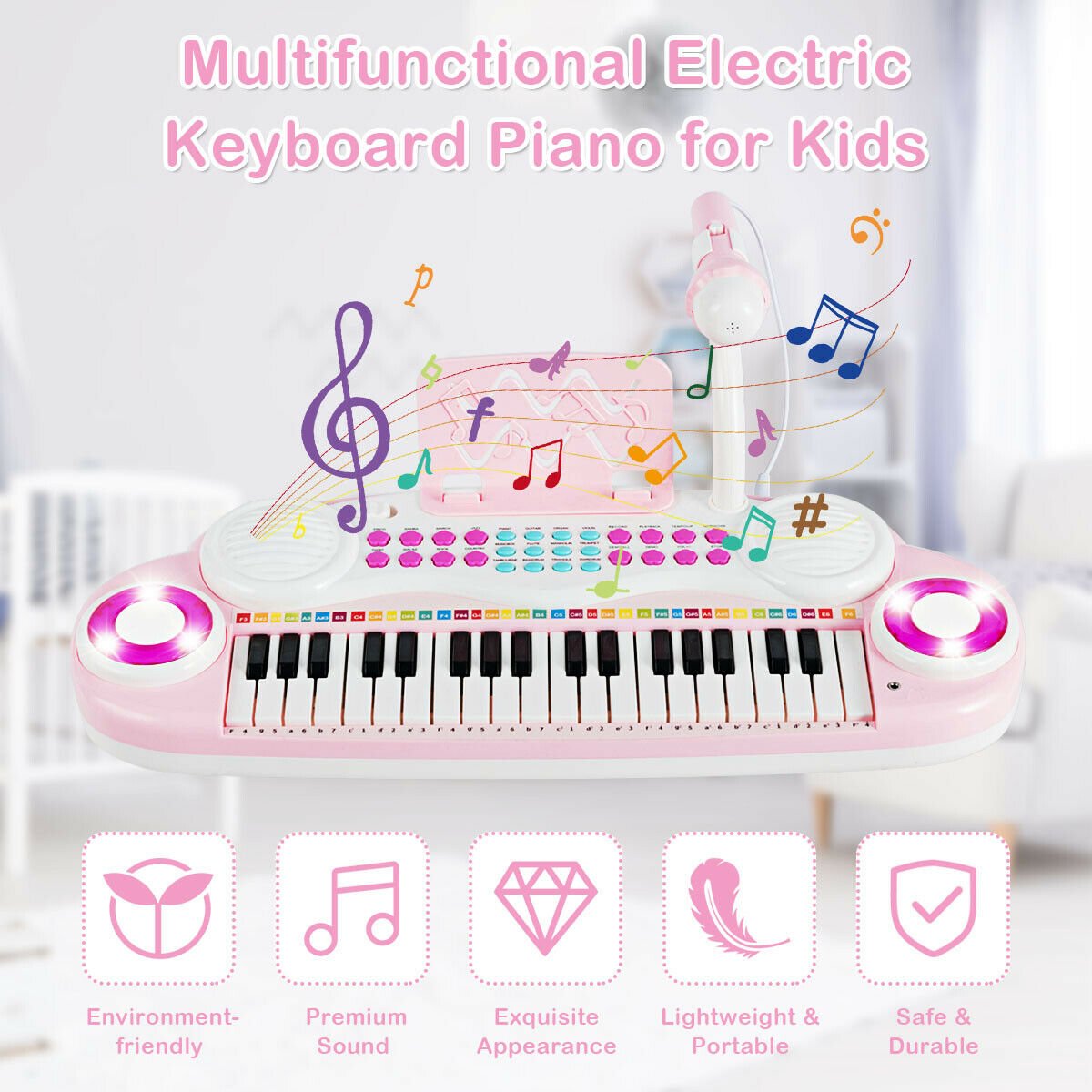 Multifunctional 37 Electric Keyboard Piano with Microphone, Pink Pianos & Keyboards   at Gallery Canada