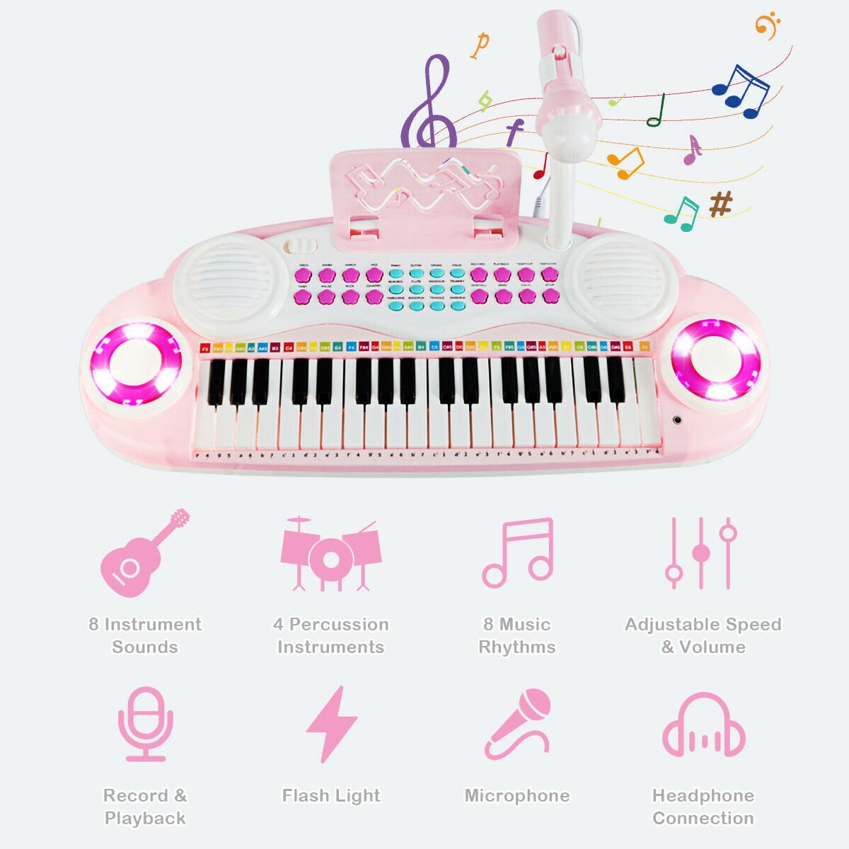 Multifunctional 37 Electric Keyboard Piano with Microphone, Pink Pianos & Keyboards   at Gallery Canada