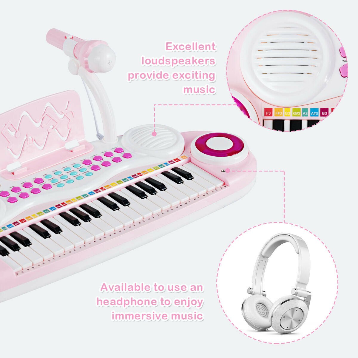 Multifunctional 37 Electric Keyboard Piano with Microphone, Pink Pianos & Keyboards   at Gallery Canada