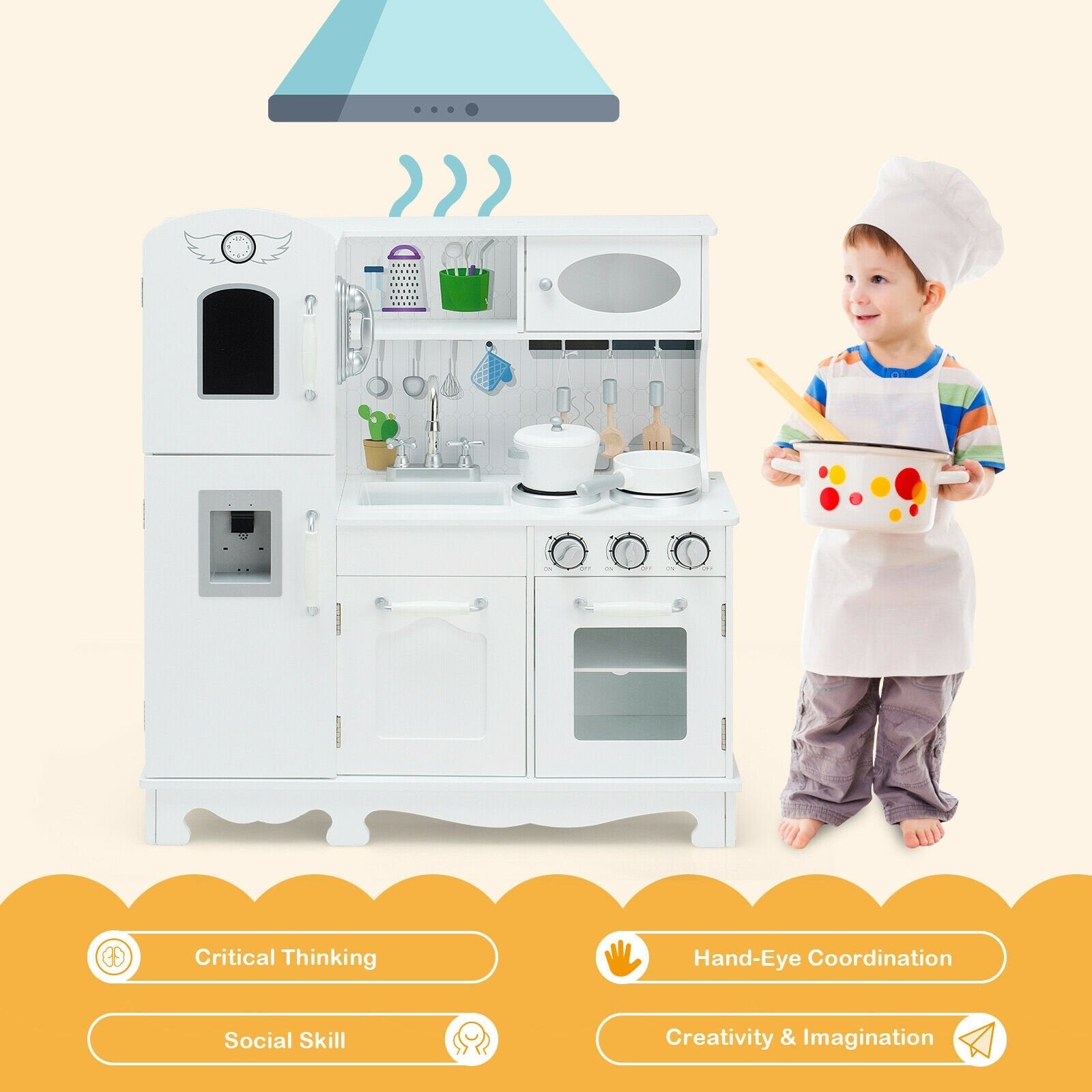 Kitchen Pretend Play Cookware Set Toys for Kids with Water Dispenser, White Play Kitchen Sets   at Gallery Canada