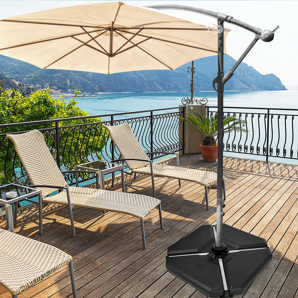 4 Pieces 195 lbs Patio Cantilever Offset Umbrella Base Weight Sand, Black Outdoor Umbrella Bases   at Gallery Canada