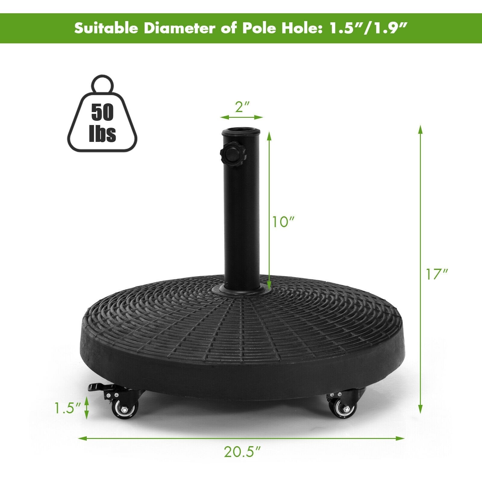 50 LBS Patio Wicker Style Resin Umbrella Base Stand Heavy Duty with Wheels, Black Outdoor Umbrella Bases   at Gallery Canada