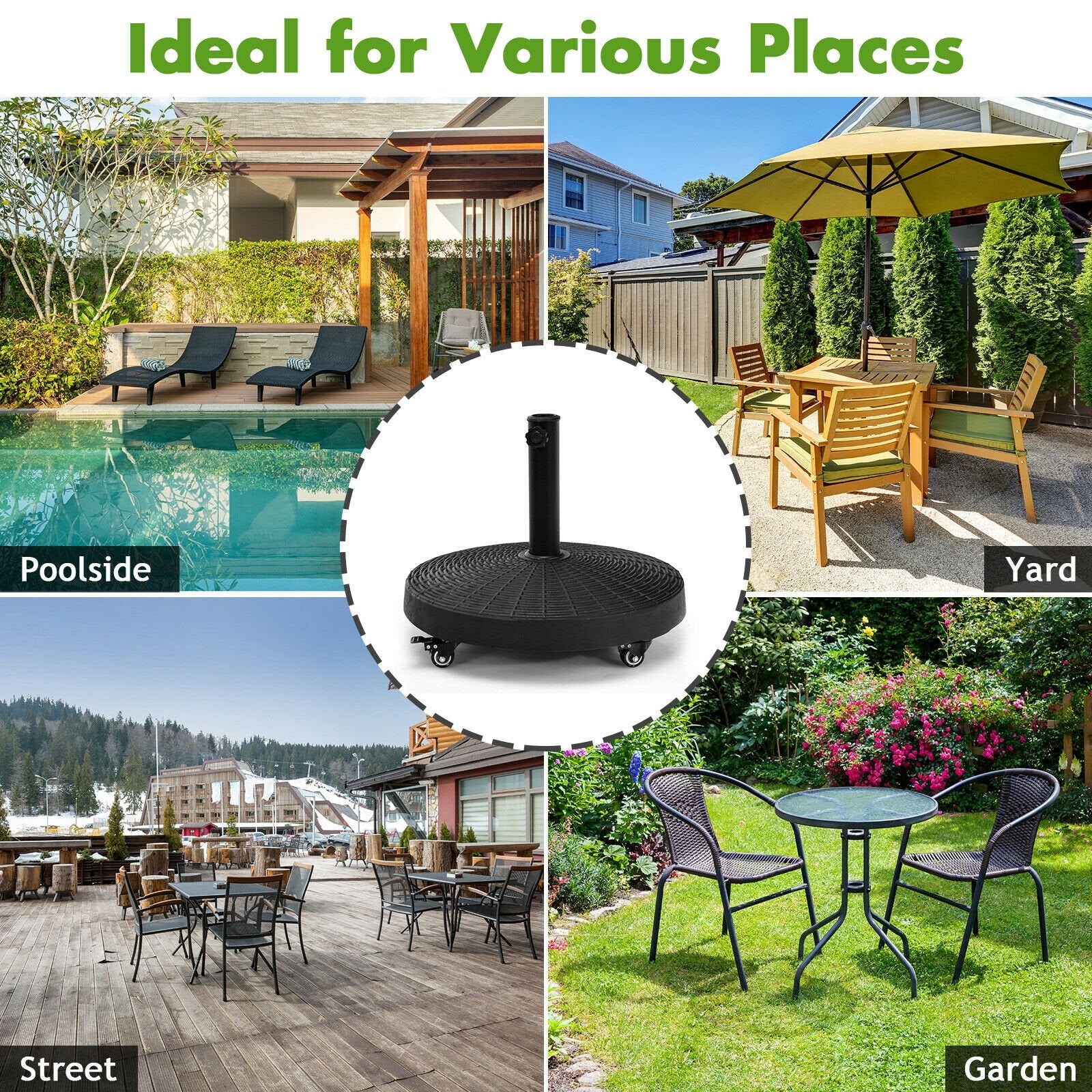 50 LBS Patio Wicker Style Resin Umbrella Base Stand Heavy Duty with Wheels, Black Outdoor Umbrella Bases   at Gallery Canada