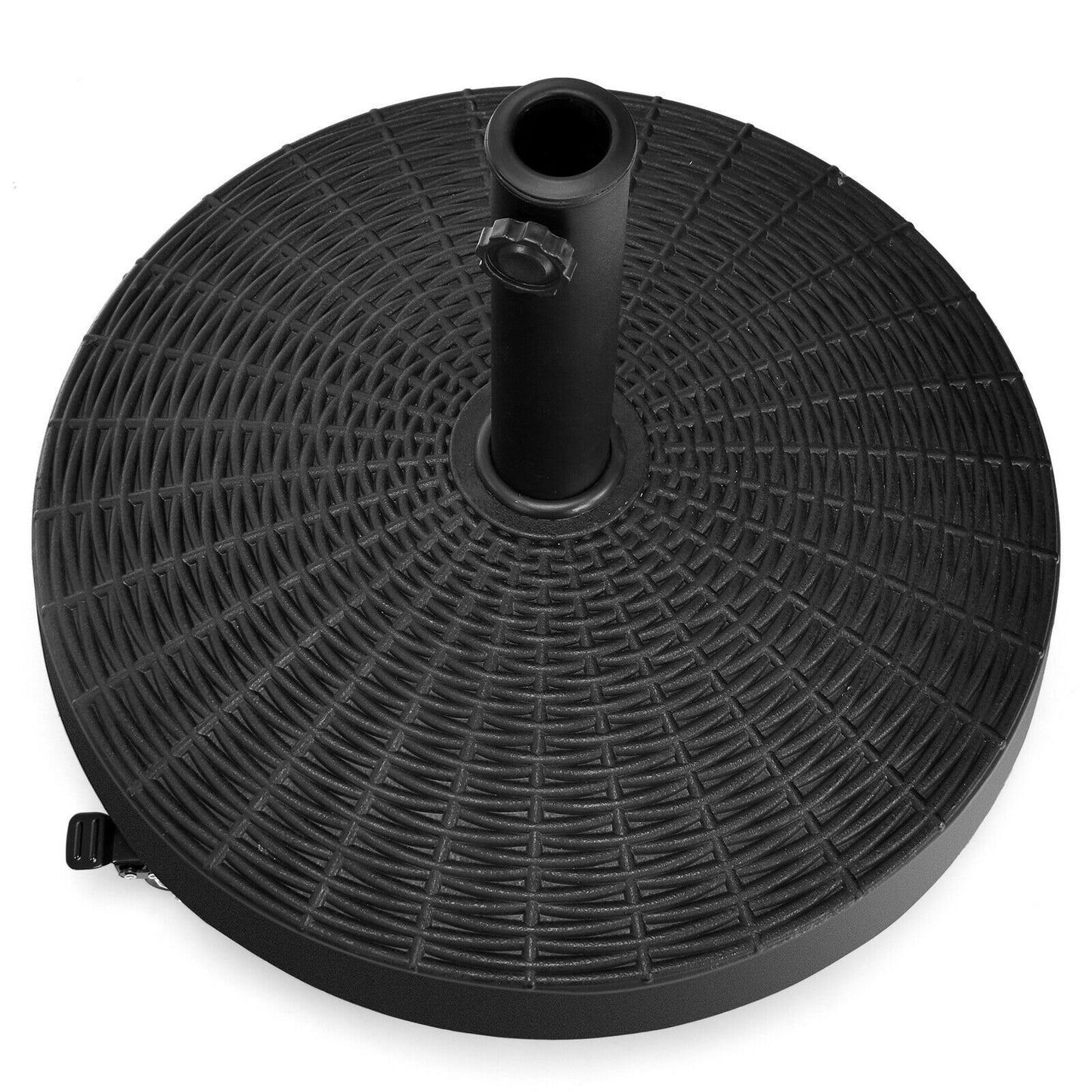 50 LBS Patio Wicker Style Resin Umbrella Base Stand Heavy Duty with Wheels, Black - Gallery Canada