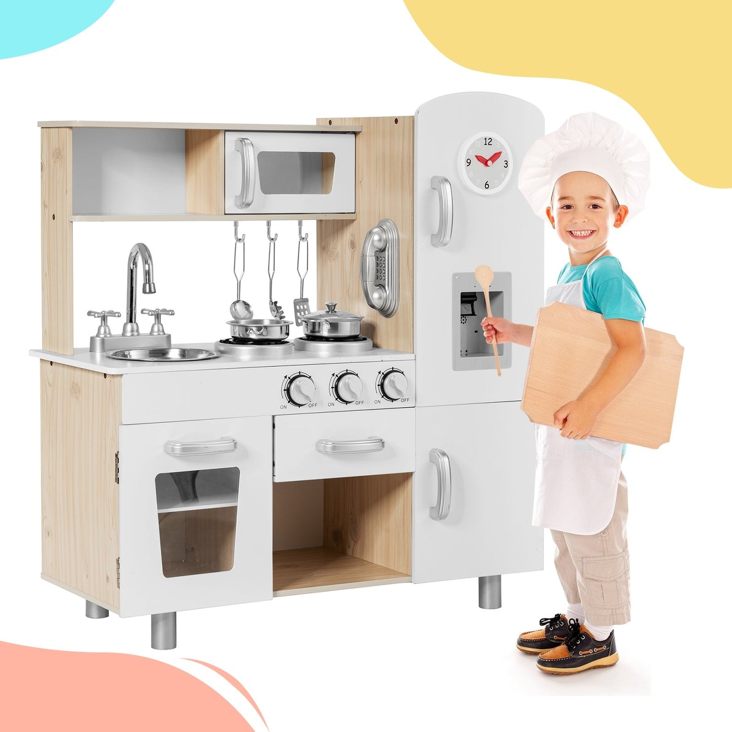 Vintage Play Kitchen Pretend Kids Cooking Playset Toys with Water Dispense, White Play Kitchen Sets   at Gallery Canada