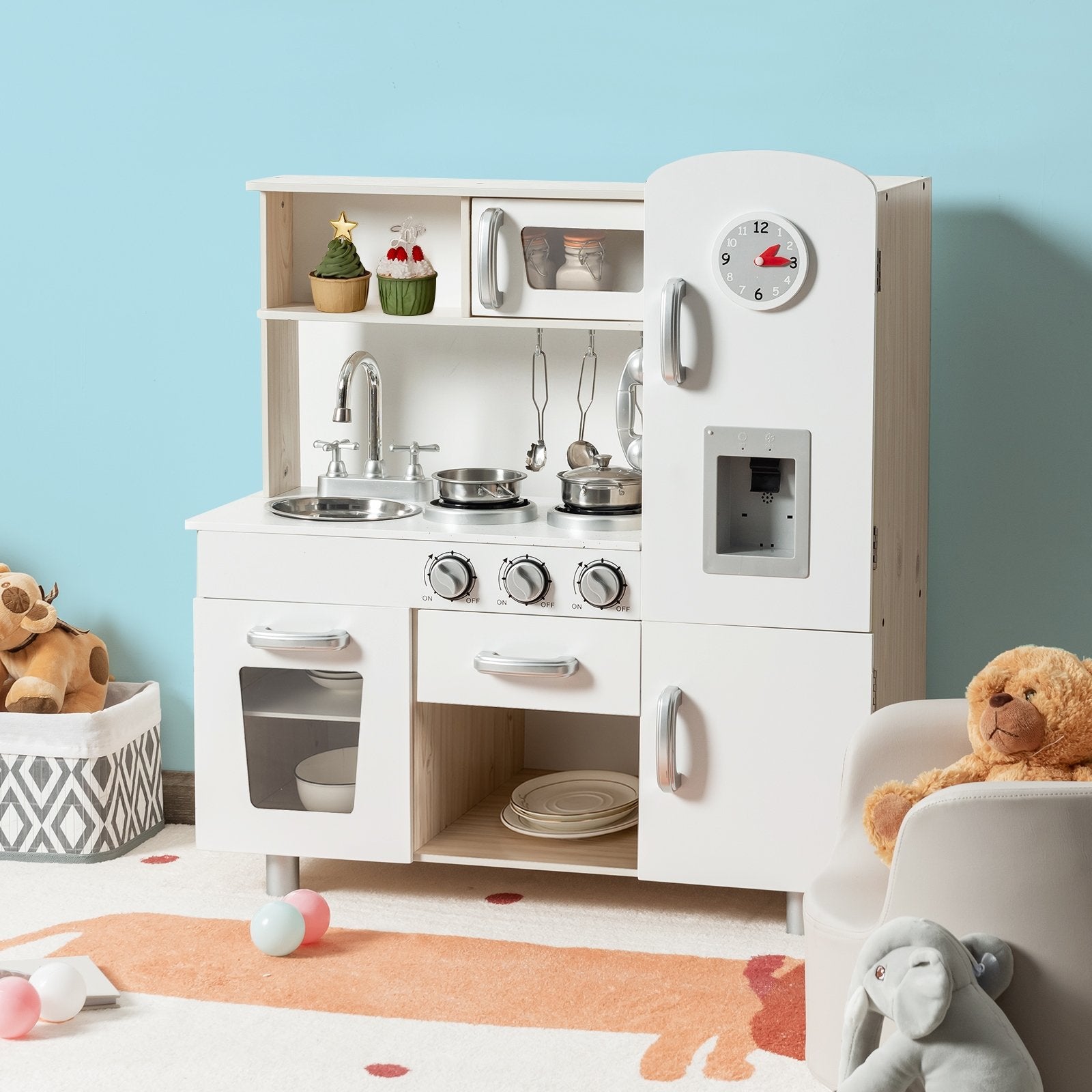 Vintage Play Kitchen Pretend Kids Cooking Playset Toys with Water Dispense, White Play Kitchen Sets   at Gallery Canada