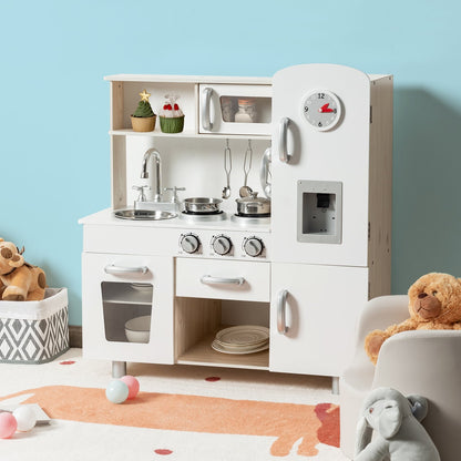 Vintage Play Kitchen Pretend Kids Cooking Playset Toys with Water Dispense, White Play Kitchen Sets   at Gallery Canada